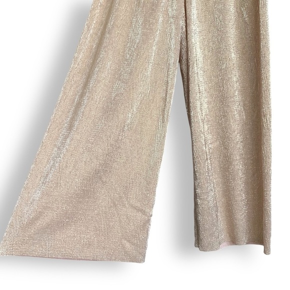 Alice and Olivia Pants Wide Leg Metallic Gold Pleated Cropped Ankle Pants - Picture 7 of 13